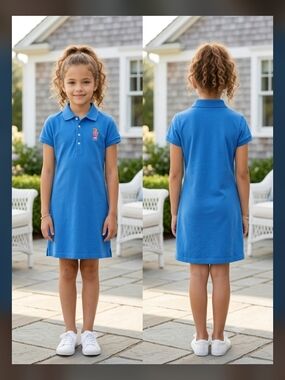Polo Ralph Lauren Girls Polo Embroidered Bear Dress Blue  Sz M(8-10)